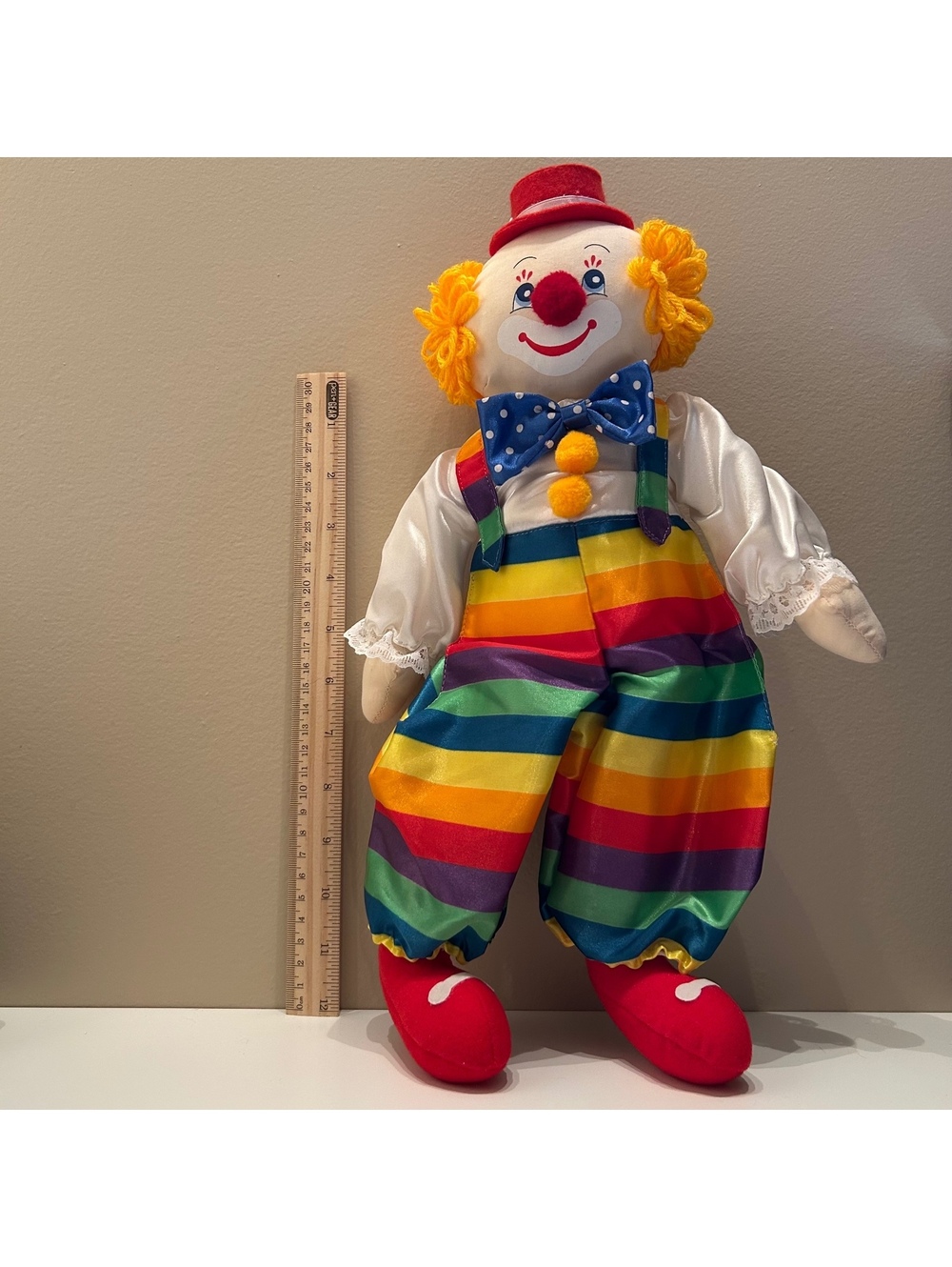 Vintage RUSS BERRIE & CO. Charlie The Clown 15" Rainbow Romper Plush TAIWAN